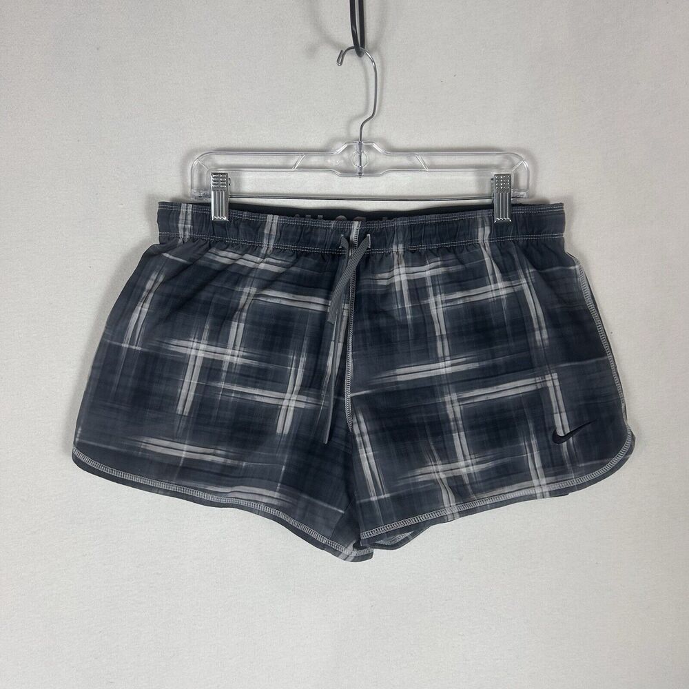 Nike Dri-Fit Lined Shorts Womens Large Green Plaid Just Do It Active Gym Run
